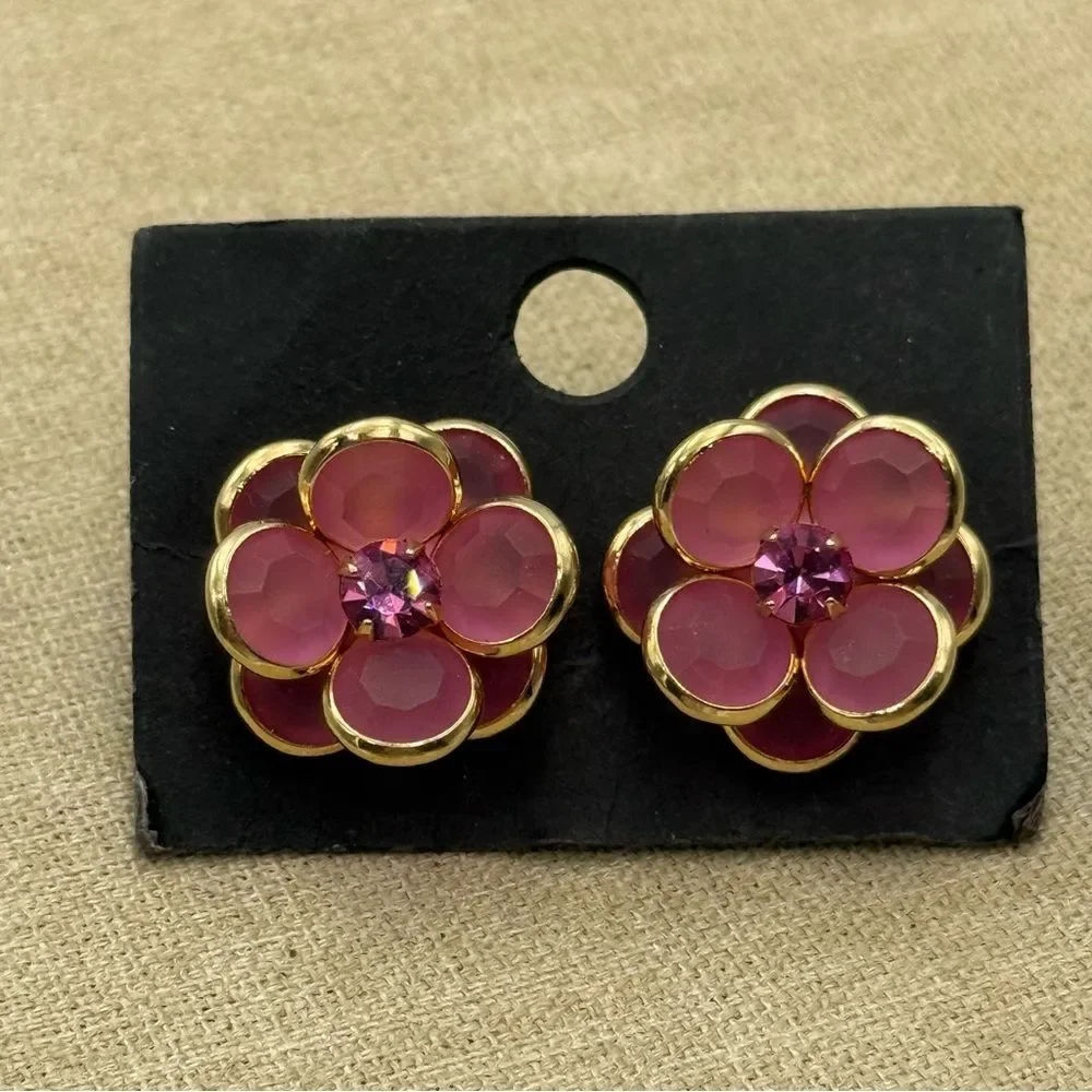 Gold and light Pink Swarovski Floral Earrings